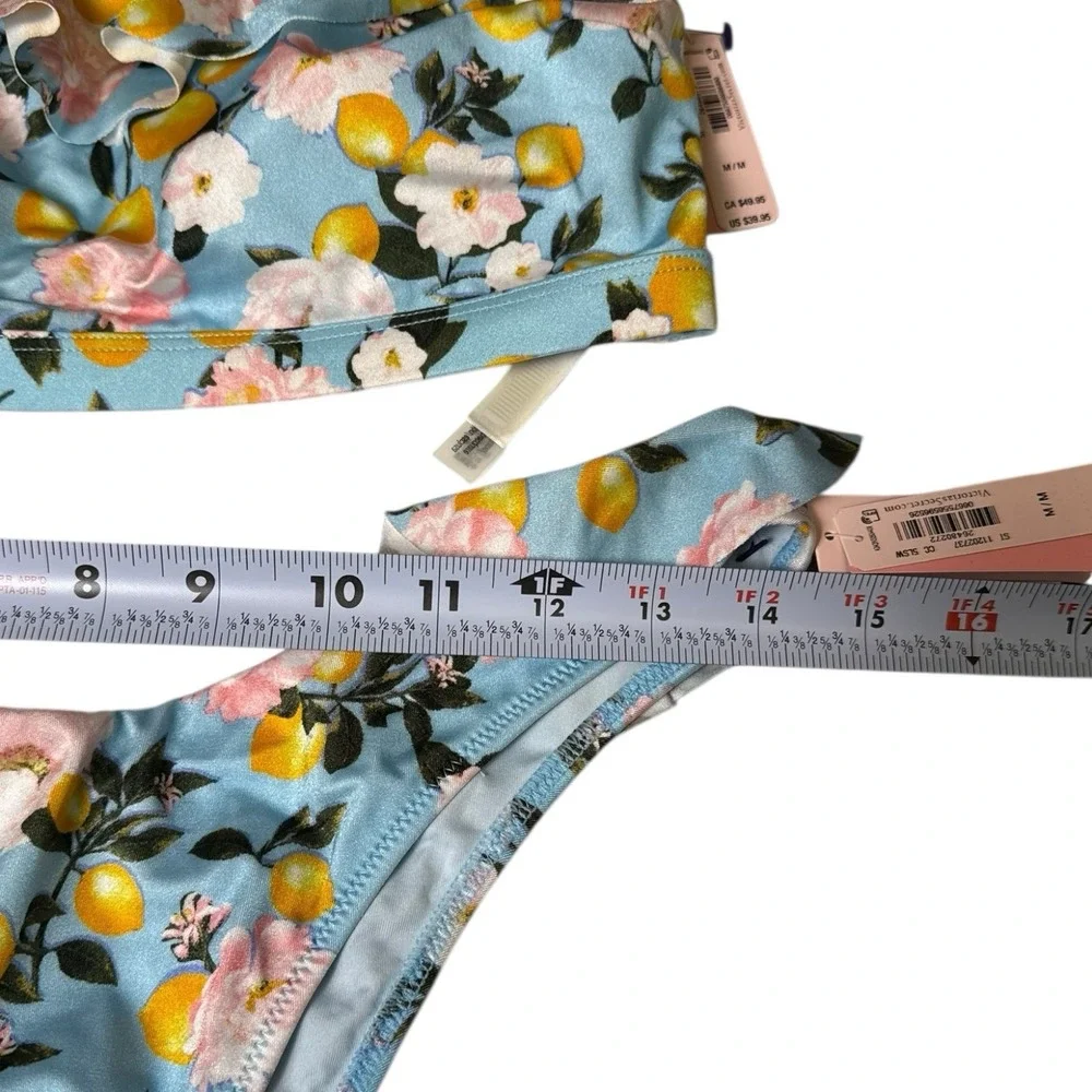 Victoria's Secret Swim Set One Shoulder Bikini Set M Amalfi Coast Blue Lemon 622